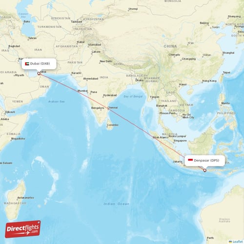 Dubai - Denpasar direct flight map