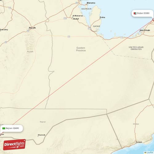 Dubai - Nejran direct flight map