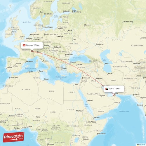 Dubai - Geneva direct flight map