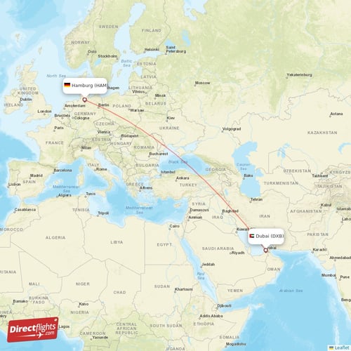 Dubai - Hamburg direct flight map