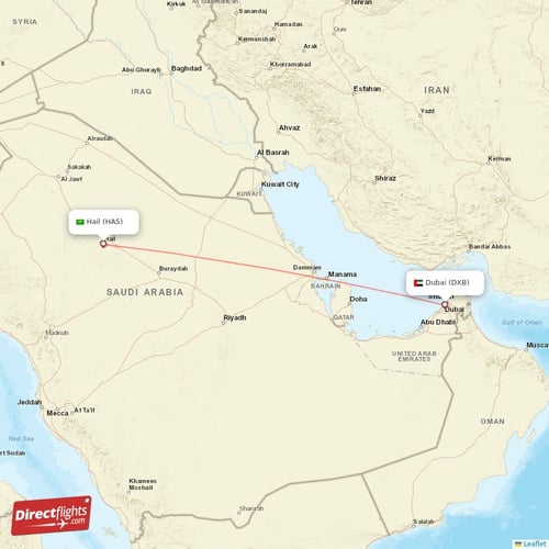 Dubai - Hail direct flight map