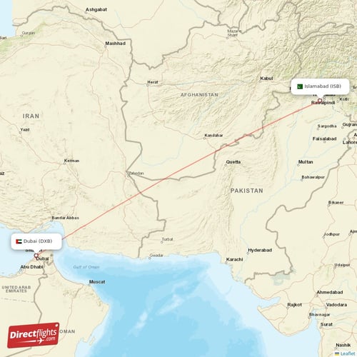 Dubai - Islamabad direct flight map