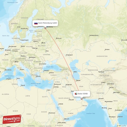 Dubai - Saint Petersburg direct flight map
