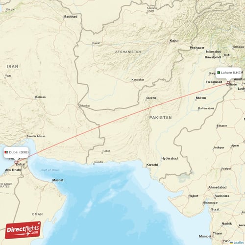 Dubai - Lahore direct flight map