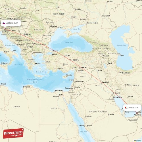 Dubai - Ljubljana direct flight map