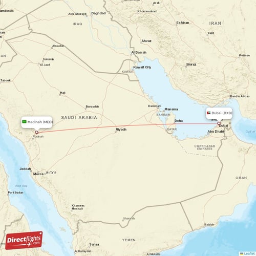 Dubai - Madinah direct flight map