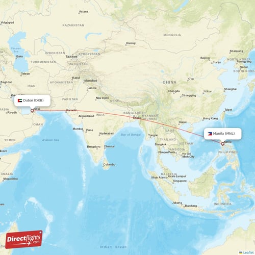 Dubai - Manila direct flight map