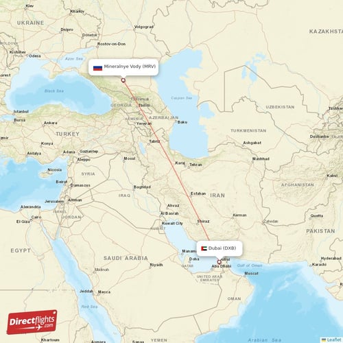 Dubai - Mineralnye Vody direct flight map