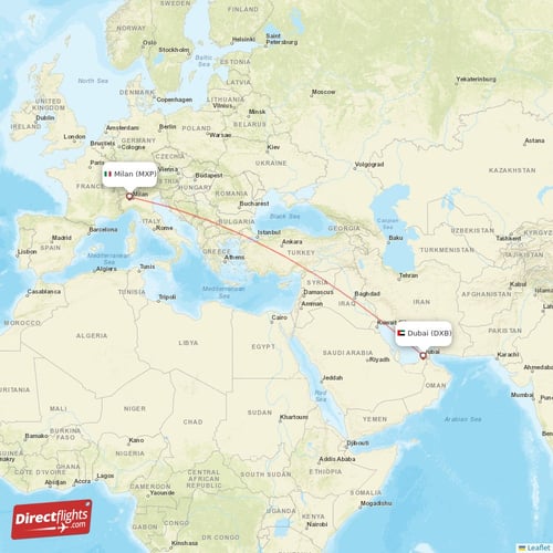 Dubai - Milan direct flight map