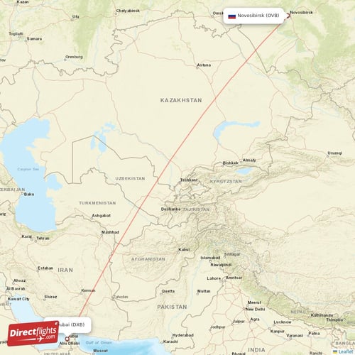 Dubai - Novosibirsk direct flight map