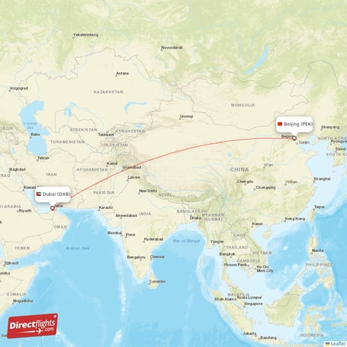 Dubai - Beijing direct flight map