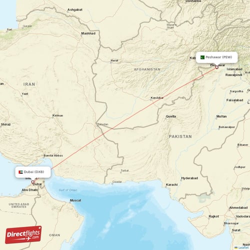 Dubai - Peshawar direct flight map