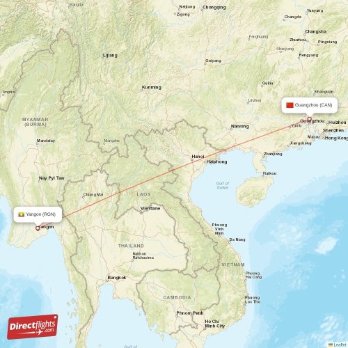 Dubai - Yangon direct flight map