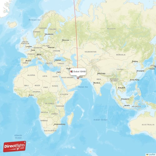 Dubai - Seattle direct flight map