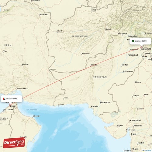 Dubai - Sialkot direct flight map
