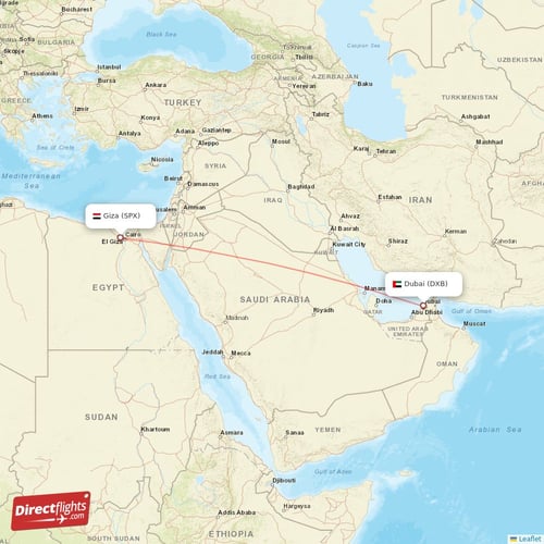 Dubai - Giza direct flight map