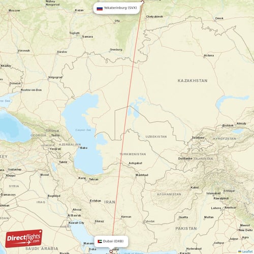 Dubai - Yekaterinburg direct flight map