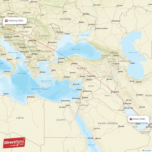 Dubai - Salzburg direct flight map