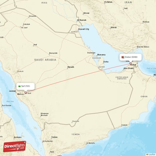 Dubai - Taif direct flight map