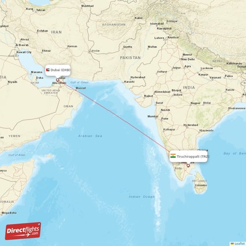Dubai - Tiruchirappalli direct flight map