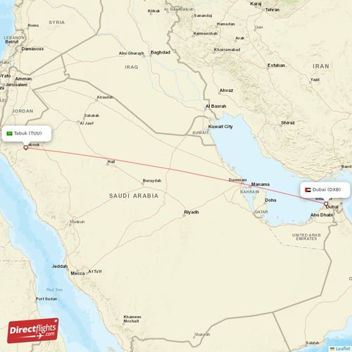 Dubai - Tabuk direct flight map
