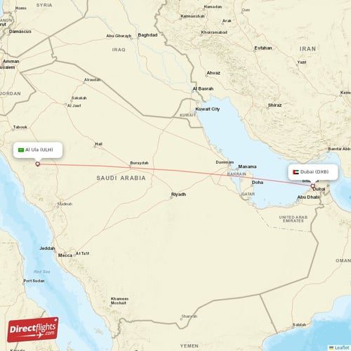 Dubai - Al Ula direct flight map