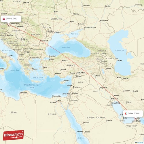 Dubai - Vienna direct flight map