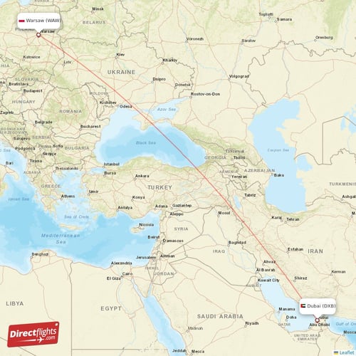 Dubai - Warsaw direct flight map