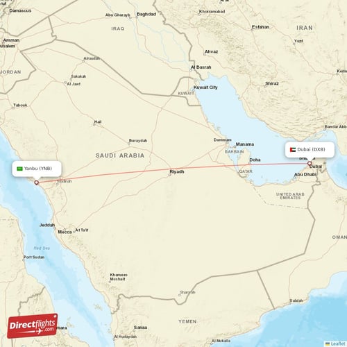 Dubai - Yanbu direct flight map