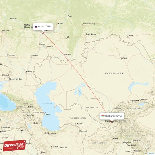 Dushanbe - Kazan direct flight map