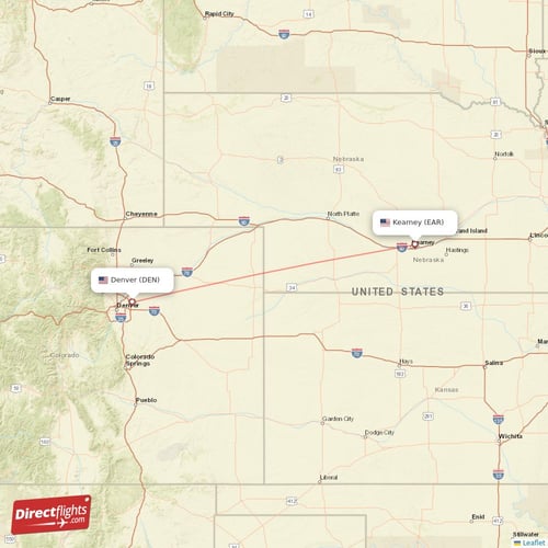 Kearney - Denver direct flight map