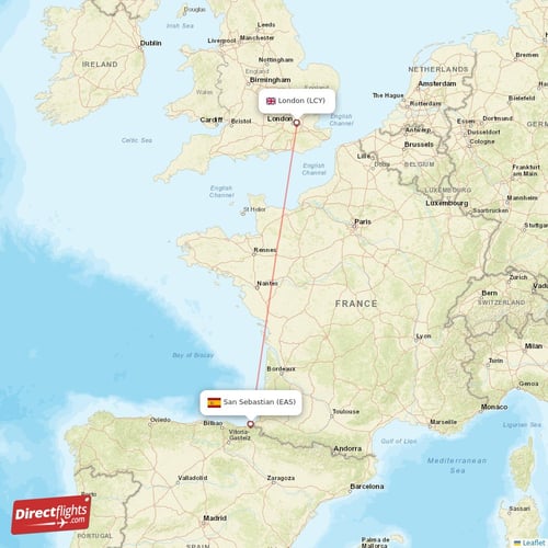 San Sebastian - London direct flight map