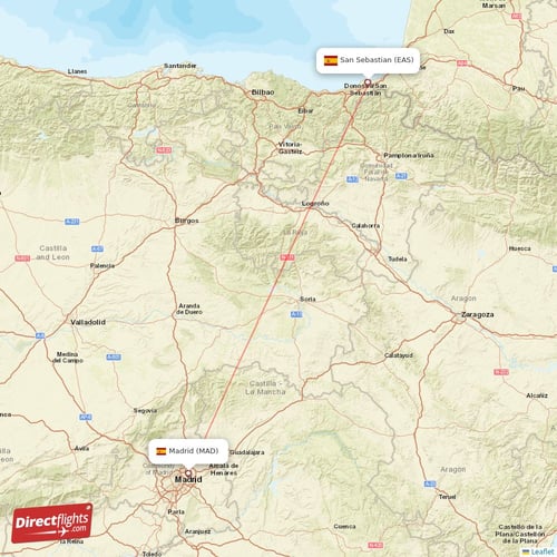 San Sebastian - Madrid direct flight map