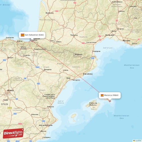 San Sebastian - Menorca direct flight map