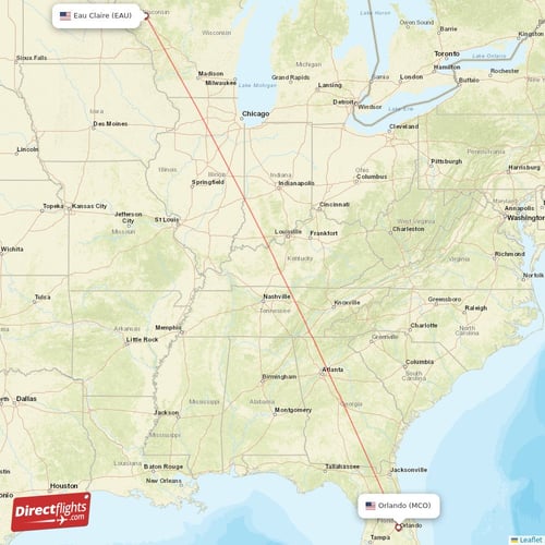 Eau Claire - Orlando direct flight map