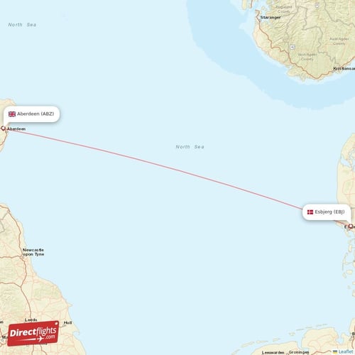 Esbjerg - Aberdeen direct flight map