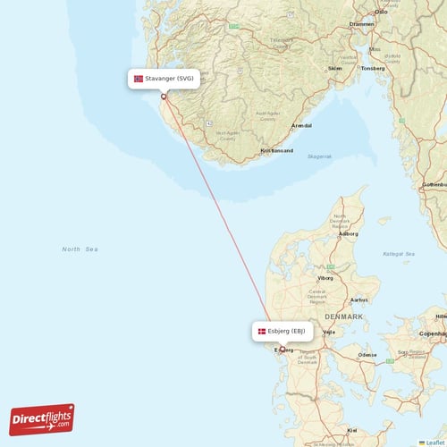 Esbjerg - Stavanger direct flight map