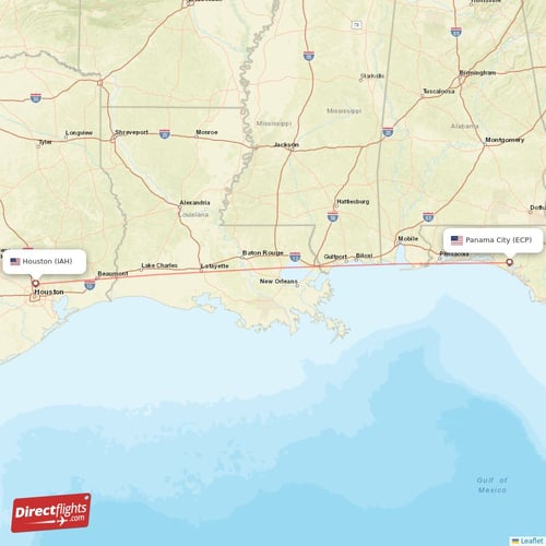Panama City - Houston direct flight map