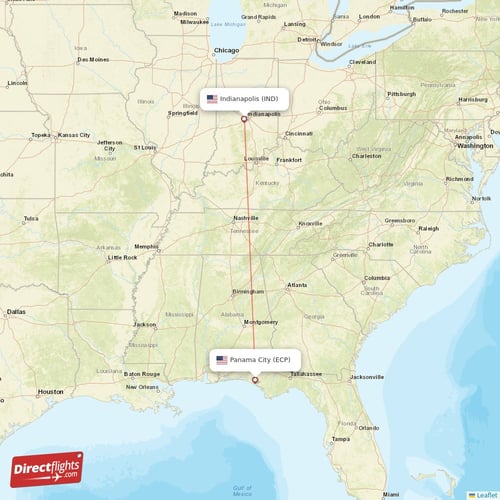 Panama City - Indianapolis direct flight map