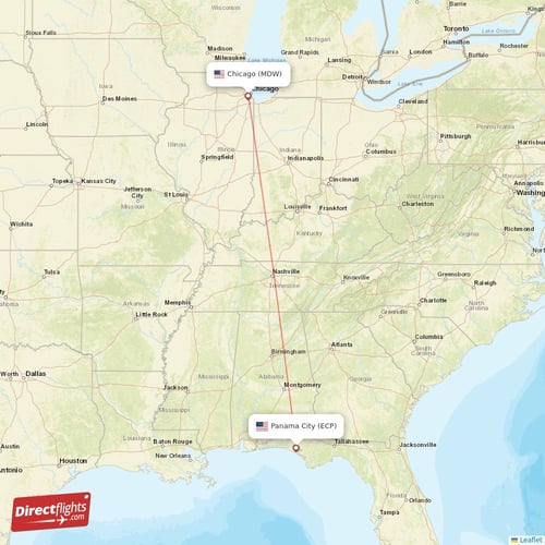 Panama City - Chicago direct flight map