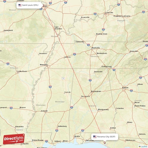 Panama City - Saint Louis direct flight map