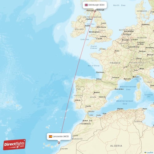 Edinburgh - Lanzarote direct flight map