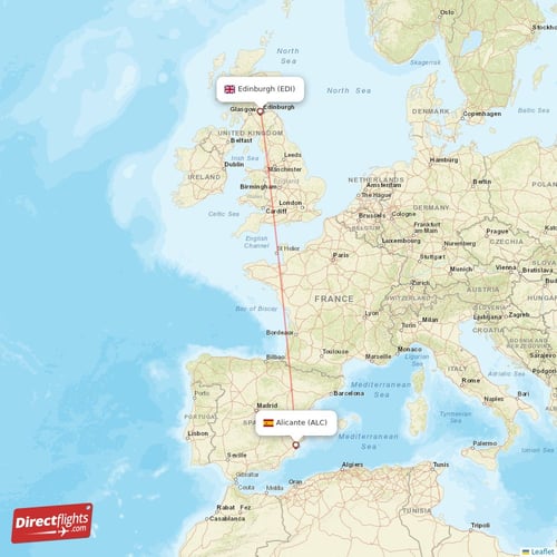 Edinburgh - Alicante direct flight map