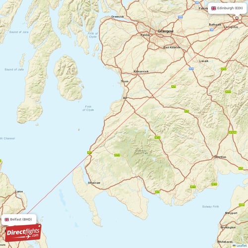 Edinburgh - Belfast direct flight map