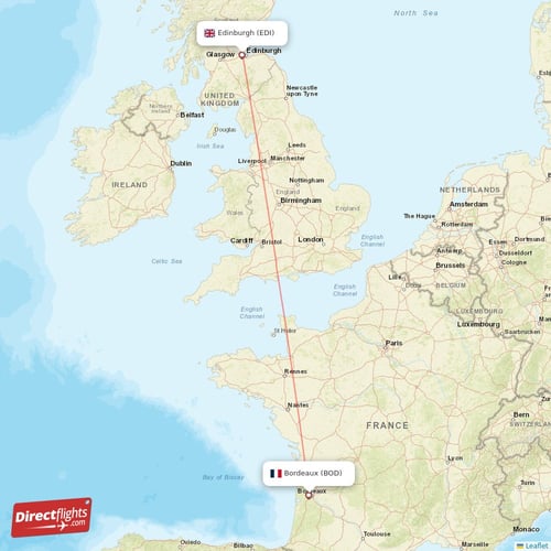 Edinburgh - Bordeaux direct flight map