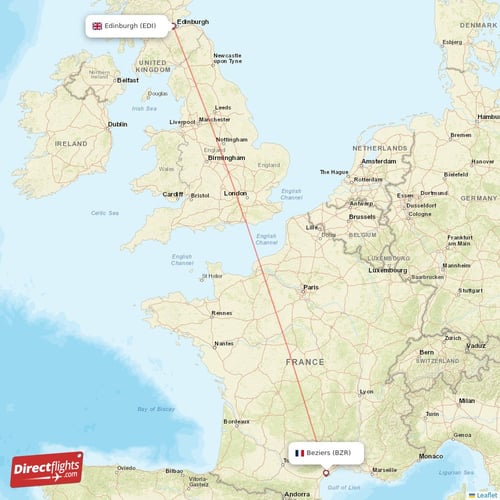 Edinburgh - Beziers direct flight map