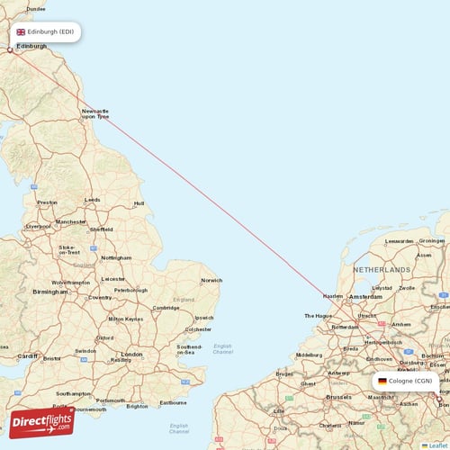 Edinburgh - Cologne direct flight map