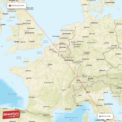 Edinburgh - Rome direct flight map