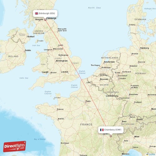 Edinburgh - Chambery direct flight map