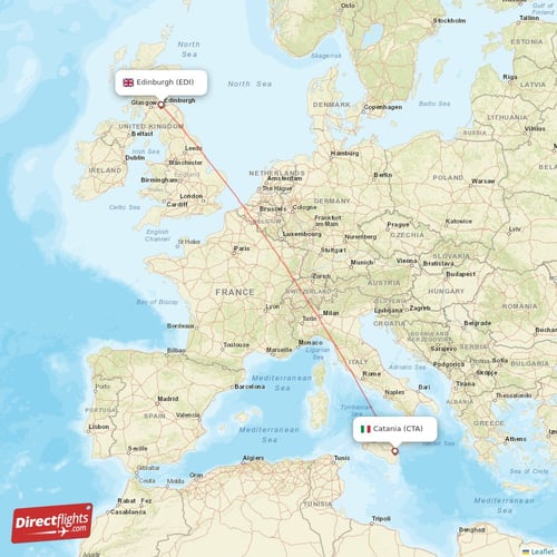 Edinburgh - Catania direct flight map